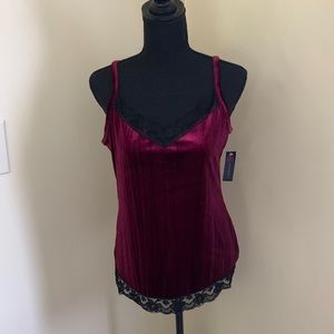 Burgundy Color Tank w/ Black Lace Trim